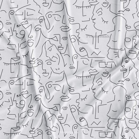Black & White Abstract Faces Printed Fabric Manufacture Rate Black & White Abstract Faces Printed Fabric Manufacture Rate