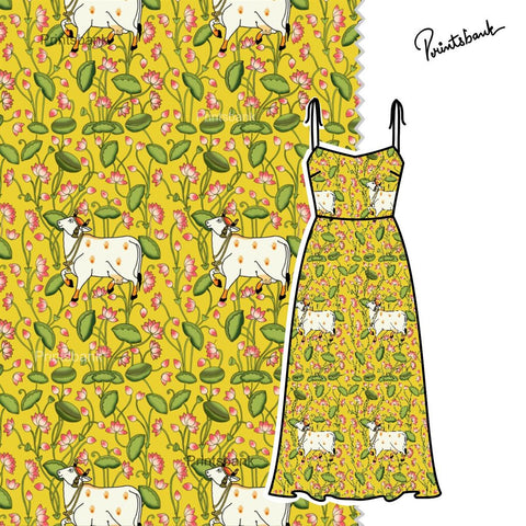 Bright Yellow Pichwai Cow Print Bright Yellow Pichwai Cow Print