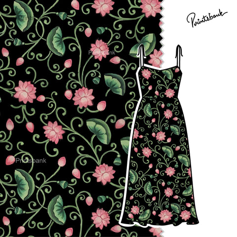 Black Pichwai Floral Jaal Printed Fabric Black Pichwai Floral Jaal Printed Fabric