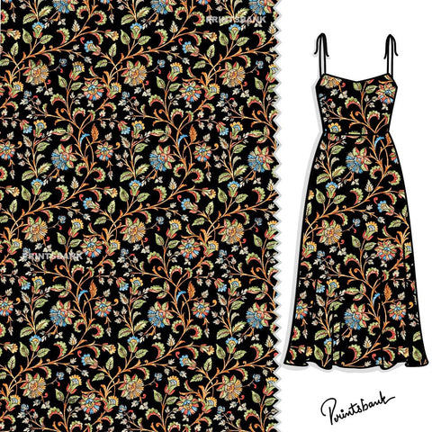 Black Vintage Floral jaal Print Black Vintage Floral jaal Print