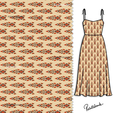 Beige Ikat Motif Print For Dresses Beige Ikat Motif Print For Dresses