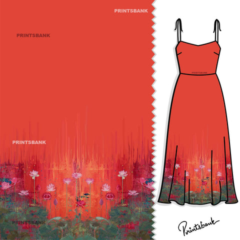 Artistic Orange Pichwai Printed Fabric Material Artistic Orange Pichwai Printed Fabric Material