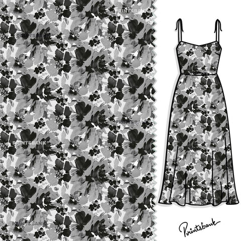 Black Gray Abstract Floral Digital Print Black Gray Abstract Floral Digital Print