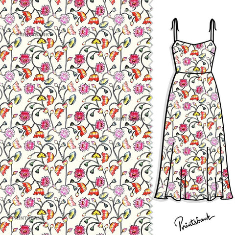 Cream Pichwai Lotus Pink Floral Jaal Cream Pichwai Lotus Pink Floral Jaal