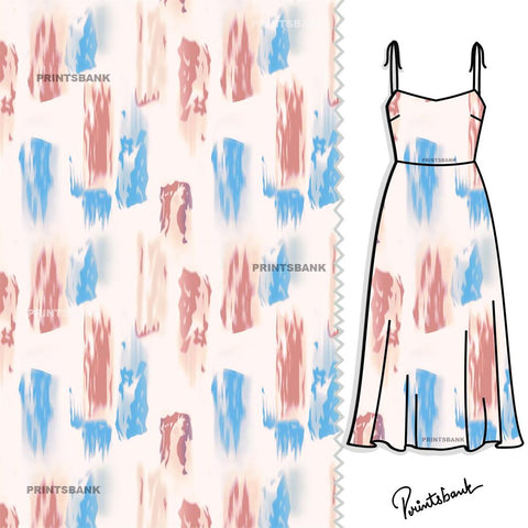 Baby Pink Blue Brush Printed Fabric For Designer Dresses Baby Pink Blue Brush Printed Fabric For Designer Dresses