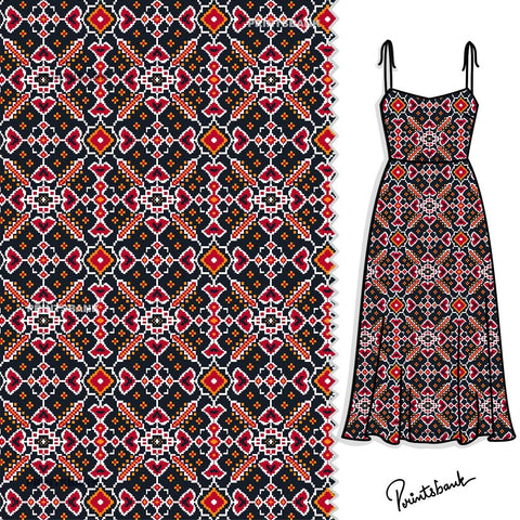 Black Orange Traditional Patola Printed Fabric For Festive Wear Black Orange Traditional Patola Printed Fabric For Festive Wear