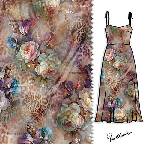 Abstract Rose Floral Digital Printed Material Abstract Rose Floral Digital Printed Material