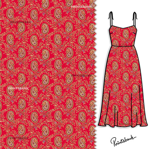 Blood Red Paisley Ethnic Digital Printed Fabric Material Blood Red Paisley Ethnic Digital Printed Fabric Material