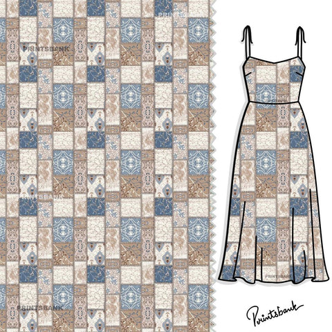 Designer Floral Tiles Digital Printed Fabric Material Designer Floral Tiles Digital Printed Fabric Material