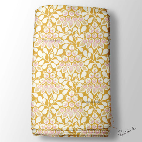 Mustard Yellow Floral Digital Printed Fabric Material Mustard Yellow Floral Digital Printed Fabric Material