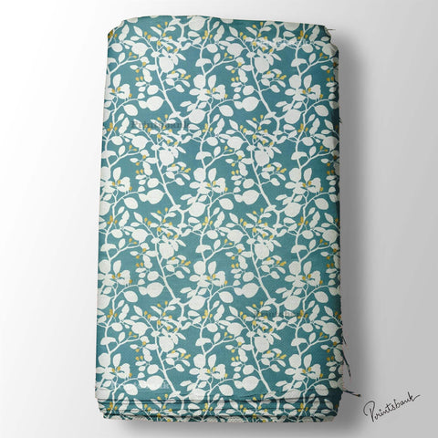 Teal Blue White Floral Printed Fabric Material Teal Blue White Floral Printed Fabric Material