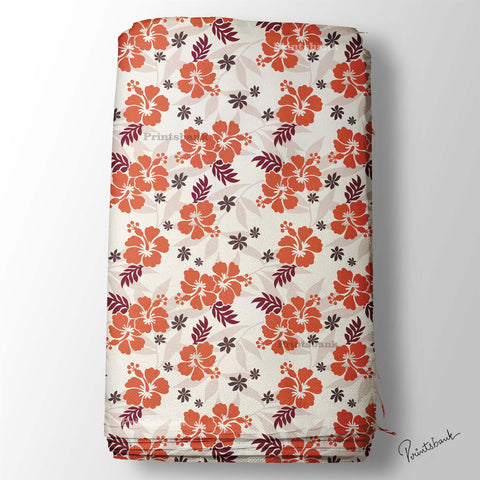 Offwhite Base Orange Floral Printed Fabric Material Offwhite Base Orange Floral Printed Fabric Material