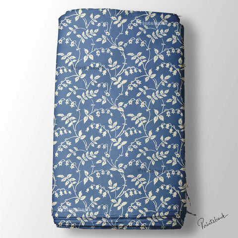 Blue White Floral Jaal Printed Fabric Material Blue White Floral Jaal Printed Fabric Material