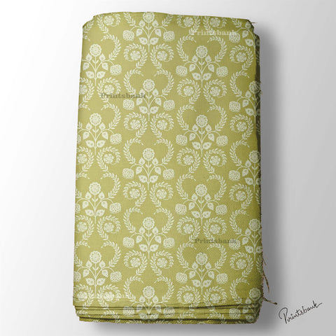 Pista Green Floral Printed Fabric Material Pista Green Floral Printed Fabric Material