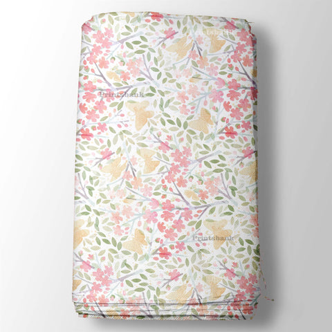 Pink Shaded Watercolor Floral Butterfly Digital Printed Fabric Pink Shaded Watercolor Floral Butterfly Digital Printed Fabric