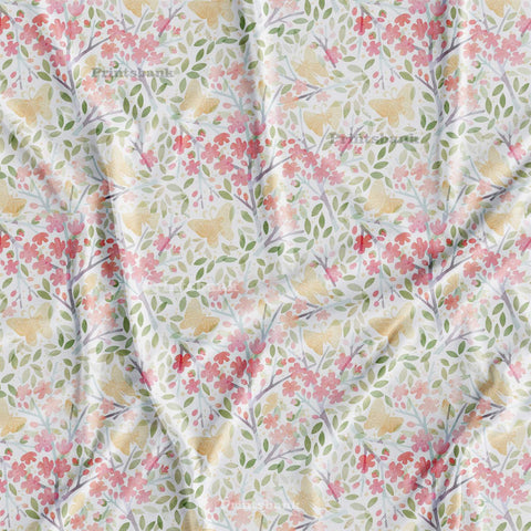 Pink Shaded Watercolor Floral Butterfly Digital Printed Fabric Pink Shaded Watercolor Floral Butterfly Digital Printed Fabric