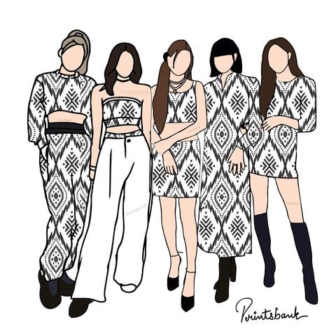 Gray White Ikat Pattern Digital Printed Fabric Material Gray White Ikat Pattern Digital Printed Fabric Material