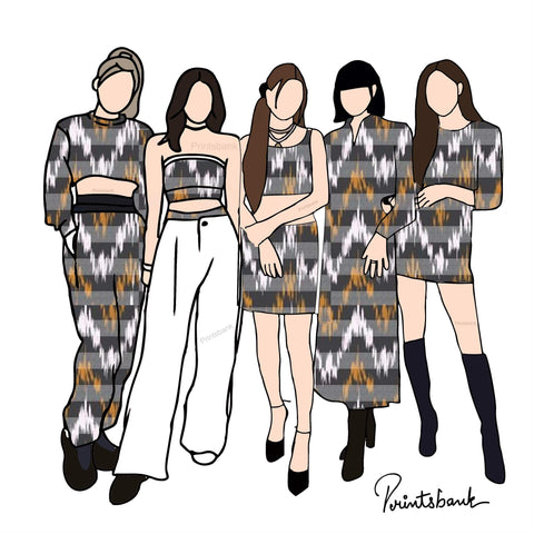 Brown ZigZag Ikat Digital Printed Fabric Material Brown ZigZag Ikat Digital Printed Fabric Material