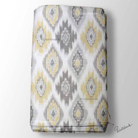 White Yellow Ikat Digital Printed Fabric Material White Yellow Ikat Digital Printed Fabric Material