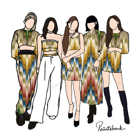 Multicolor Zigzag Ikat Digital Printed Fabric Material Multicolor Zigzag Ikat Digital Printed Fabric Material