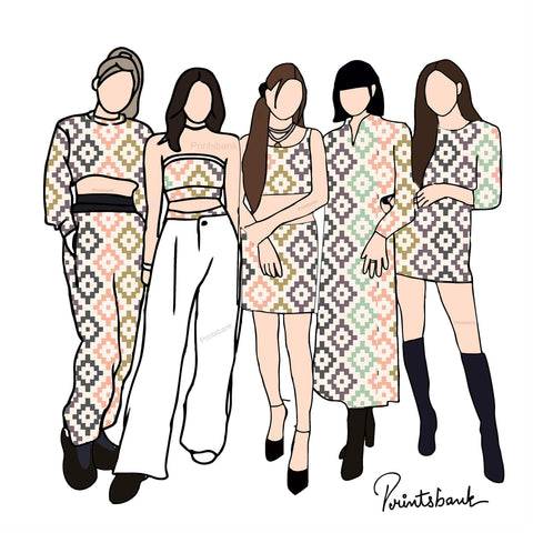 Multicolor Gemetrical Ikat Digital Printed Fabric Material Multicolor Gemetrical Ikat Digital Printed Fabric Material