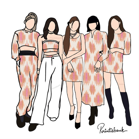 Peach Pink Ikat Digital Printed Fabric Material Peach Pink Ikat Digital Printed Fabric Material