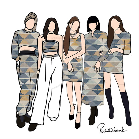 Gray Shade Ikat Digital Printed Fabric Material Gray Shade Ikat Digital Printed Fabric Material