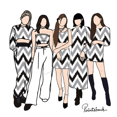 Black White Zigzag Ikat Digital Printed Fabric Material Black White Zigzag Ikat Digital Printed Fabric Material