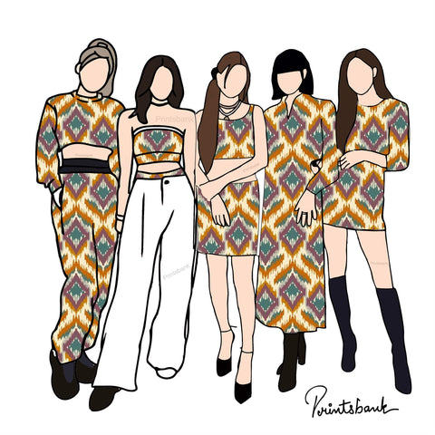 Yellow Green Ikat Digital Printed Fabric Yellow Green Ikat Digital Printed Fabric