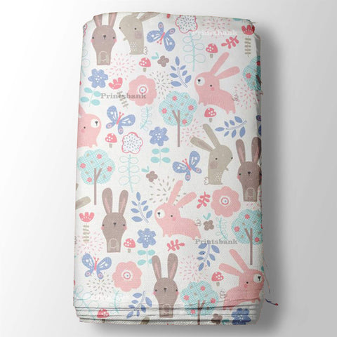White & Pink Rabbit Kid's Digital Printed Fabric White & Pink Rabbit Kid's Digital Printed Fabric
