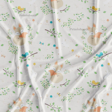 White and Bird Kid's Digital Printed Fabric White and Bird Kid's Digital Printed Fabric