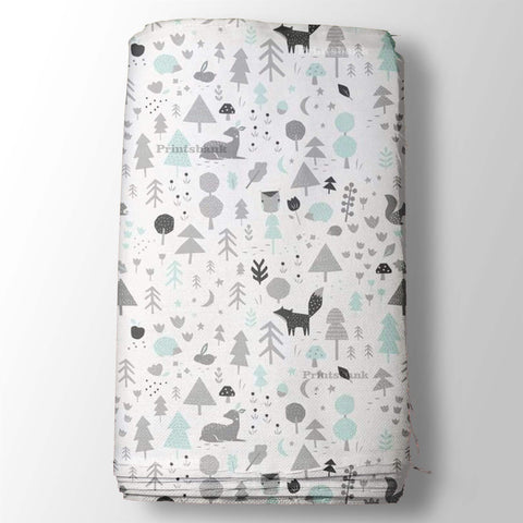 White and Gray Kid's Pattern Printed Fabric White and Gray Kid's Pattern Printed Fabric