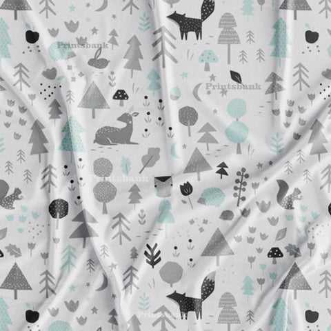 White and Gray Kid's Pattern Printed Fabric White and Gray Kid's Pattern Printed Fabric