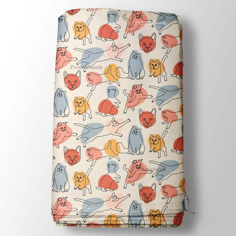 Multi color Cat Pattern Kid's Digital Printed Fabric Multi color Cat Pattern Kid's Digital Printed Fabric