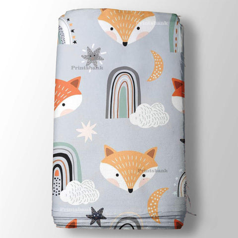 Light Gray Fox Kid's Digital Printed Fabric Light Gray Fox Kid's Digital Printed Fabric
