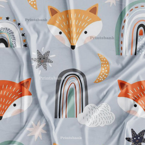 Light Gray Fox Kid's Digital Printed Fabric Light Gray Fox Kid's Digital Printed Fabric
