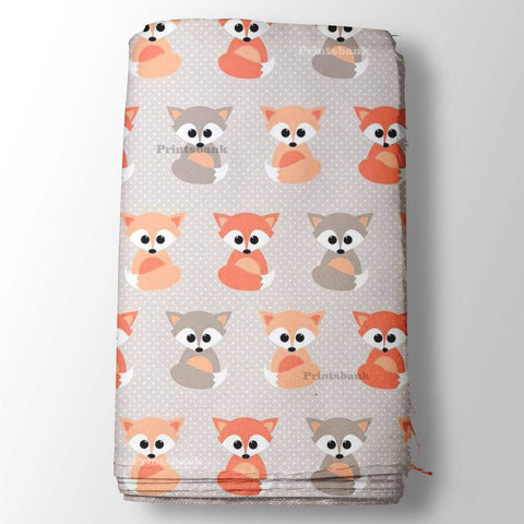 Gray & Orange Fox Pattern Kid's Printed Fabric Gray & Orange Fox Pattern Kid's Printed Fabric