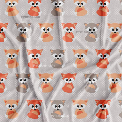 Gray & Orange Fox Pattern Kid's Printed Fabric Gray & Orange Fox Pattern Kid's Printed Fabric