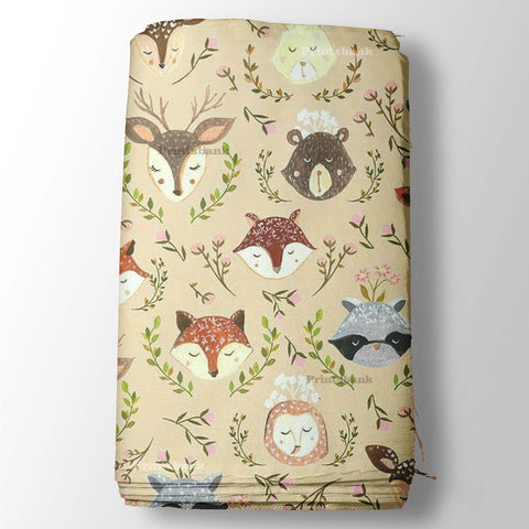 Beige Fox Face Kid's Digital Printed Fabric Beige Fox Face Kid's Digital Printed Fabric