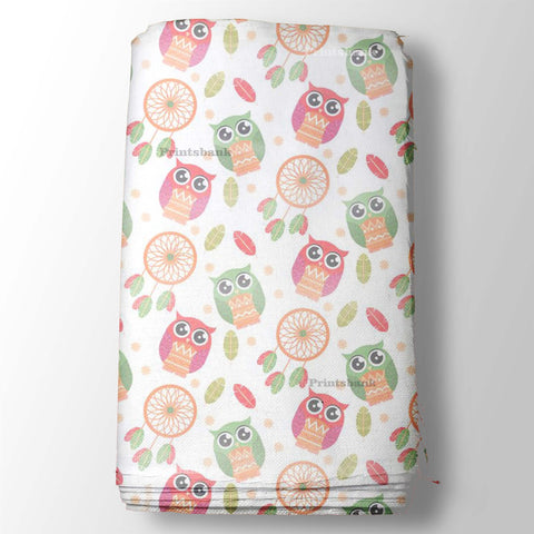 White & Owl Pattern Kid's Printed Fabric White & Owl Pattern Kid's Printed Fabric