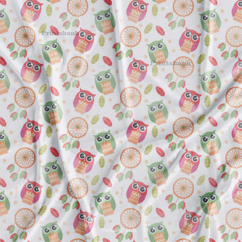 White & Owl Pattern Kid's Printed Fabric White & Owl Pattern Kid's Printed Fabric