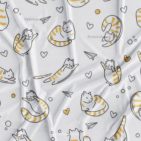 Snow White & Dancing Cat Pattern Kid's Printed Fabric Snow White & Dancing Cat Pattern Kid's Printed Fabric