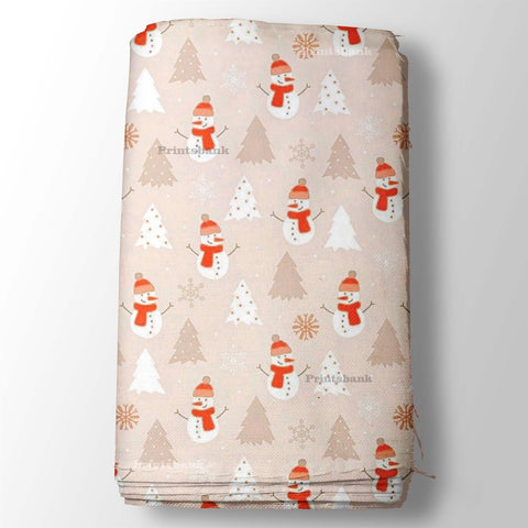 Peach Pink Snow Man Kid's Printed Fabric Peach Pink Snow Man Kid's Printed Fabric