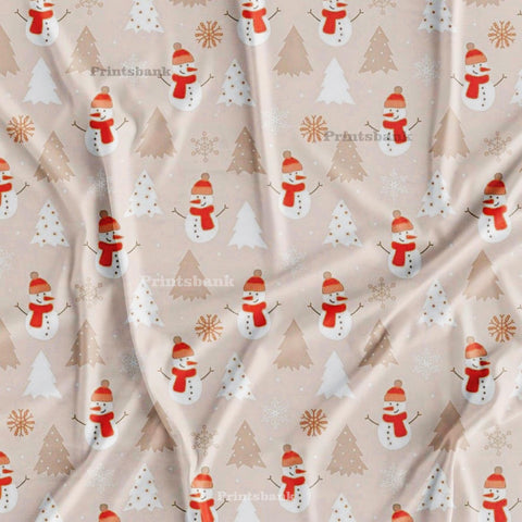 Peach Pink Snow Man Kid's Printed Fabric Peach Pink Snow Man Kid's Printed Fabric