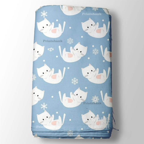 Baby Cat Print & Pastel Blue Soft Fabric For Kid's Baby Cat Print & Pastel Blue Soft Fabric For Kid's