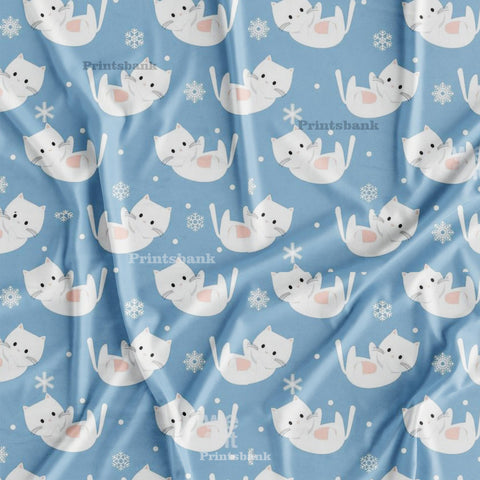 Baby Cat Print & Pastel Blue Soft Fabric For Kid's Baby Cat Print & Pastel Blue Soft Fabric For Kid's