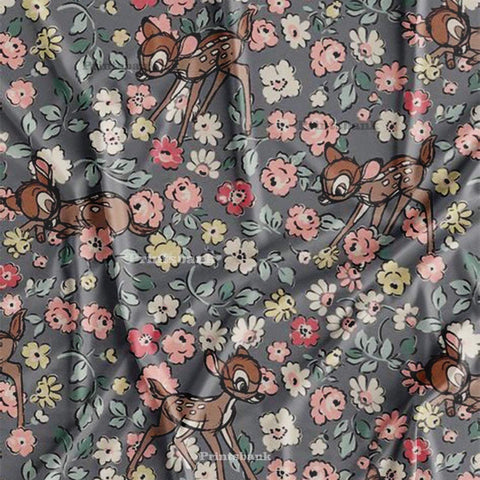 Baby Deer Floral Pattern Dark Gray Kid's Printed Fabric Baby Deer Floral Pattern Dark Gray Kid's Printed Fabric