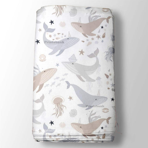 Pearl White Ocean Dolphin Kid's Printed Fabric Pearl White Ocean Dolphin Kid's Printed Fabric
