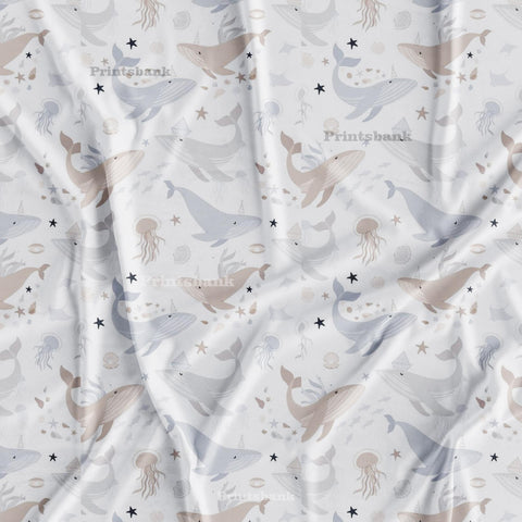 Pearl White Ocean Dolphin Kid's Printed Fabric Pearl White Ocean Dolphin Kid's Printed Fabric