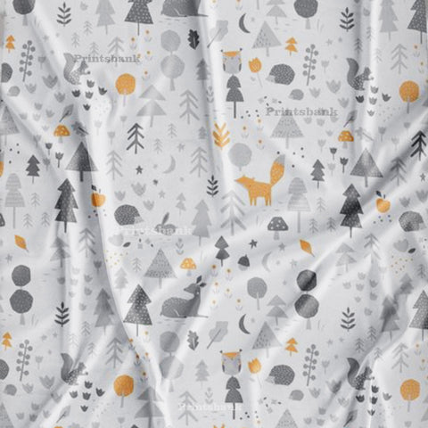 Small Cartoons Kids Grey Beige Print Fabric Animals Small Cartoons Kids Grey Beige Print Fabric Animals